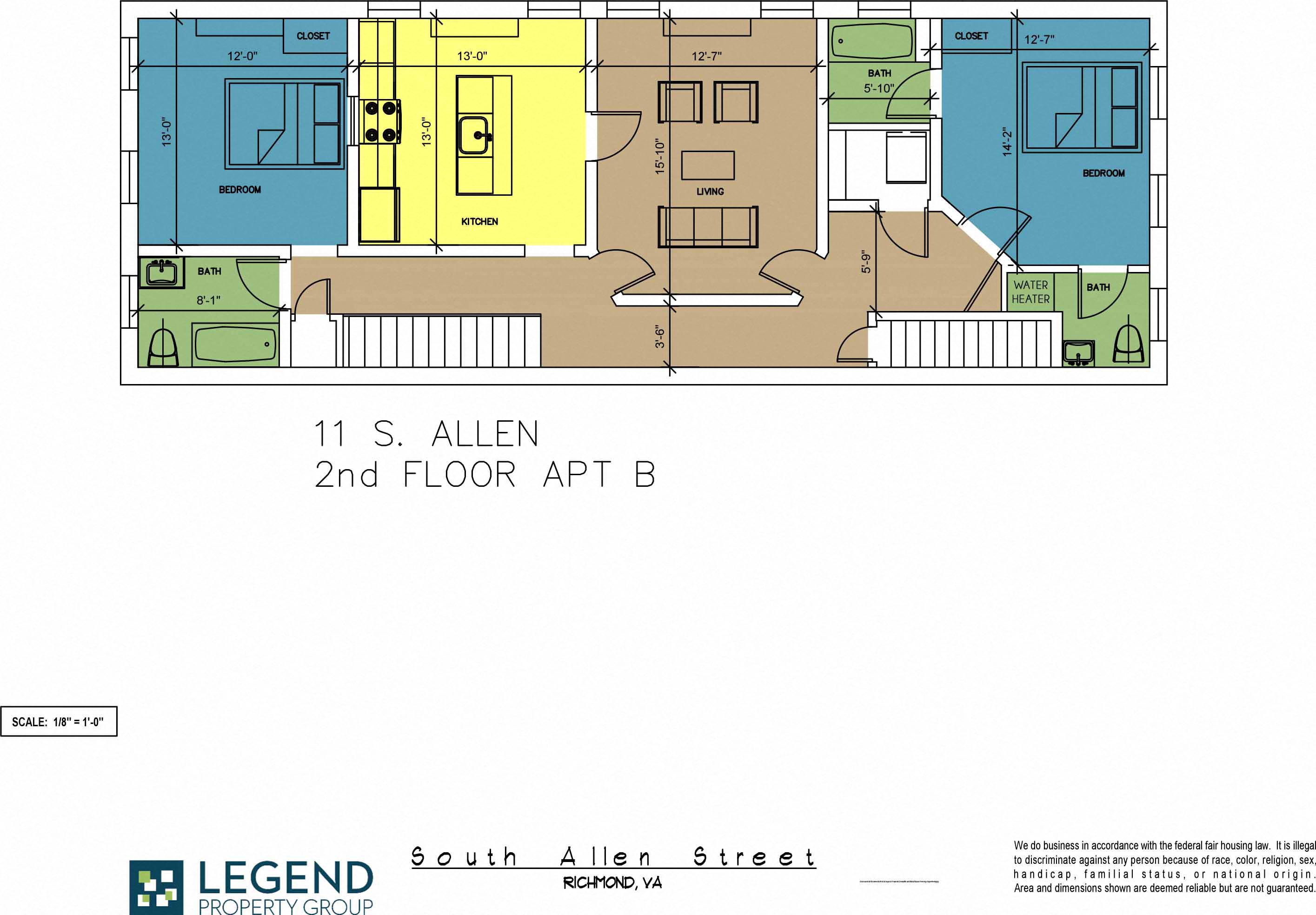 Floor plan for 2 beds, 2 baths, 1289 sqft